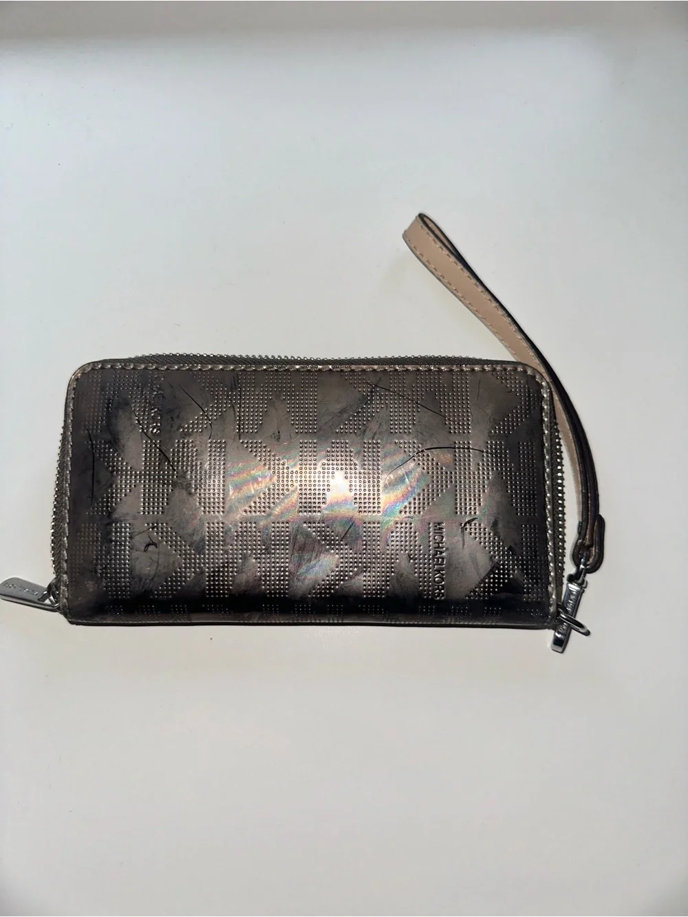 Michael Kors Metallic Pewter Zip Wristlet